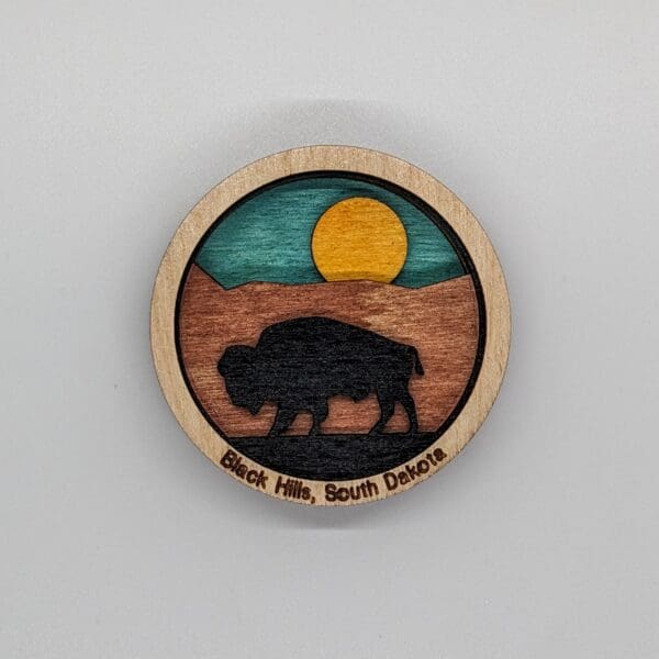 Custom five layered birch magnet depicting a buffalo with Black Hills, South Dakota text