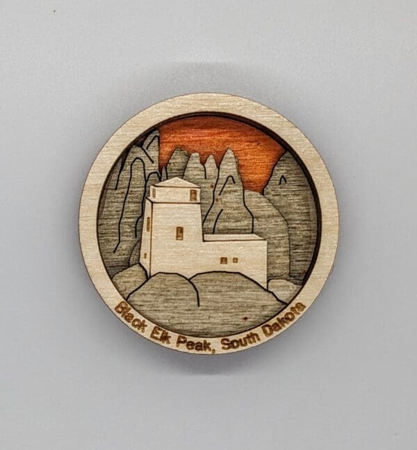 Custom wood magnet depicting Black Elk Peak in South Dakota