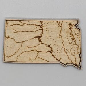 Custom wood magnet showing the bodies of water in South Dakota