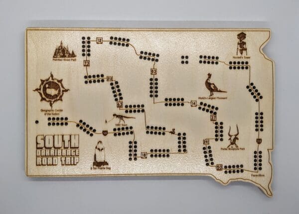 Custom South DaKribbage Road Trip Wood Cribbage Board