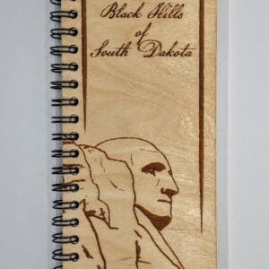 Custom wood journal cover depicting George Washington's face on Mt. Rushmore national monument with Black Hills of South Dakota text