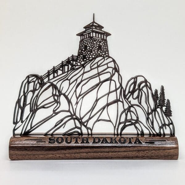 Custom continuous line wood sculpture of Black Elk Peak