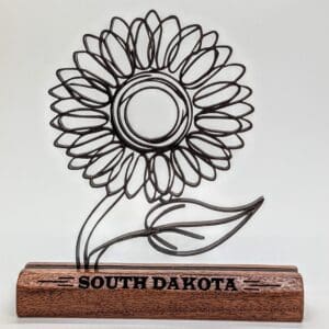 Custom wood continuous line sculpture of a sunflower