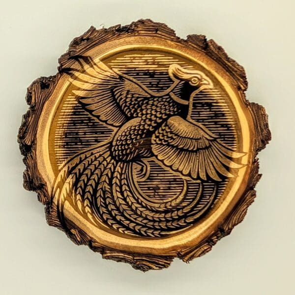 Custom flying pheasant elm cookie coaster