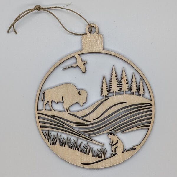 Custom rolling prairie vista wood ornament