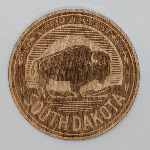 Custom wood sticker of a buffalo with where the buffalo roam South Dakota text