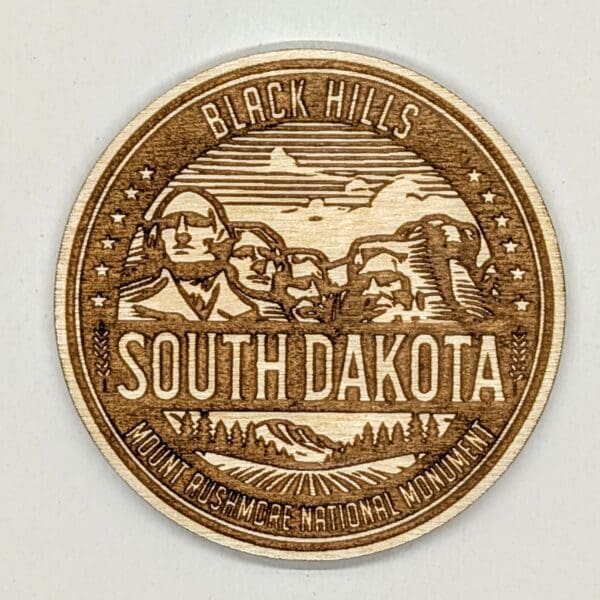 Wooden magnet of Mt. Rushmore National Monument in the Blak Hills of South Dakota