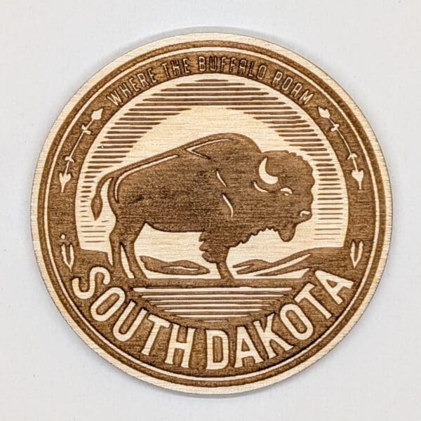 wood bison simple magnet with where the buffalo roam South Dakota text